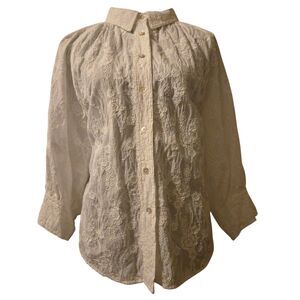 Tru Luxe Jeans Floral Embroidered Top M Puff Sleeve Prairie Cottage Peasant